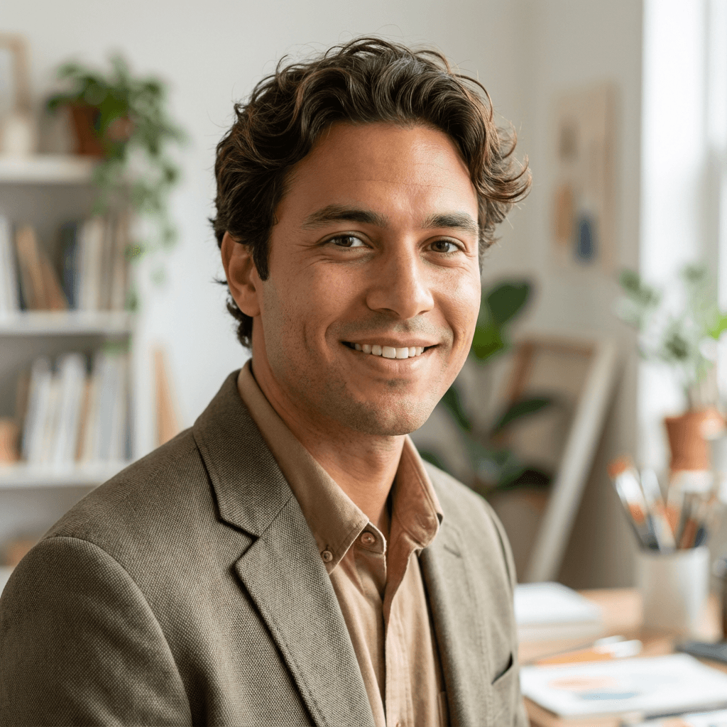 Male customer in his early 30s, White, approachable professional