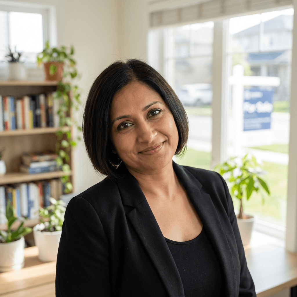 Priya Sharma smiling in a bright modern flat