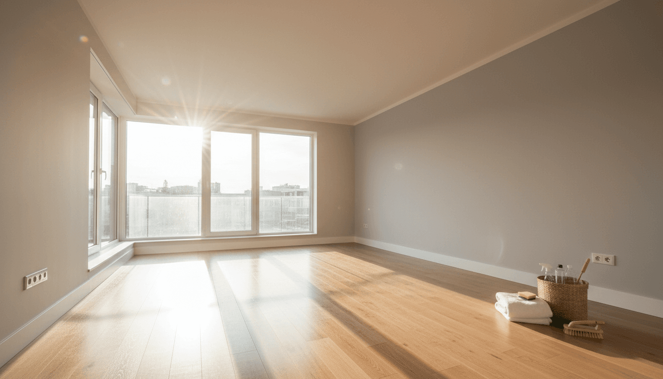 Bright empty living room freshly cleaned for end of tenancy