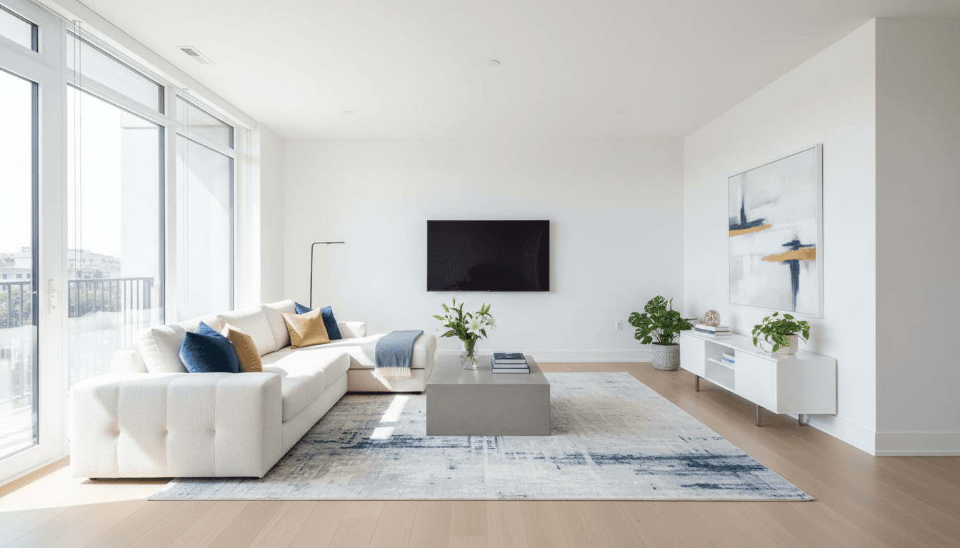 Bright modern living room interior after professional cleaning