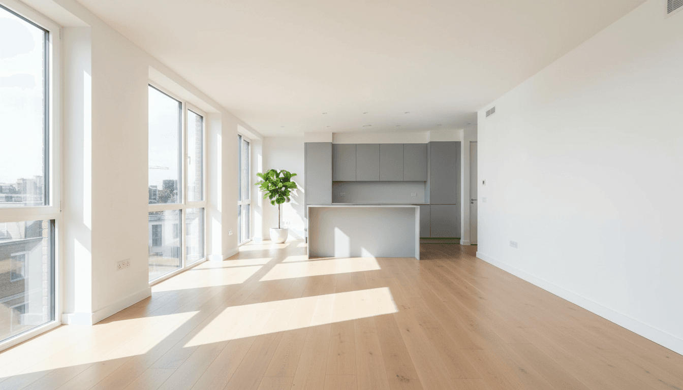 Bright, freshly cleaned unfurnished flat interior in Flitwick